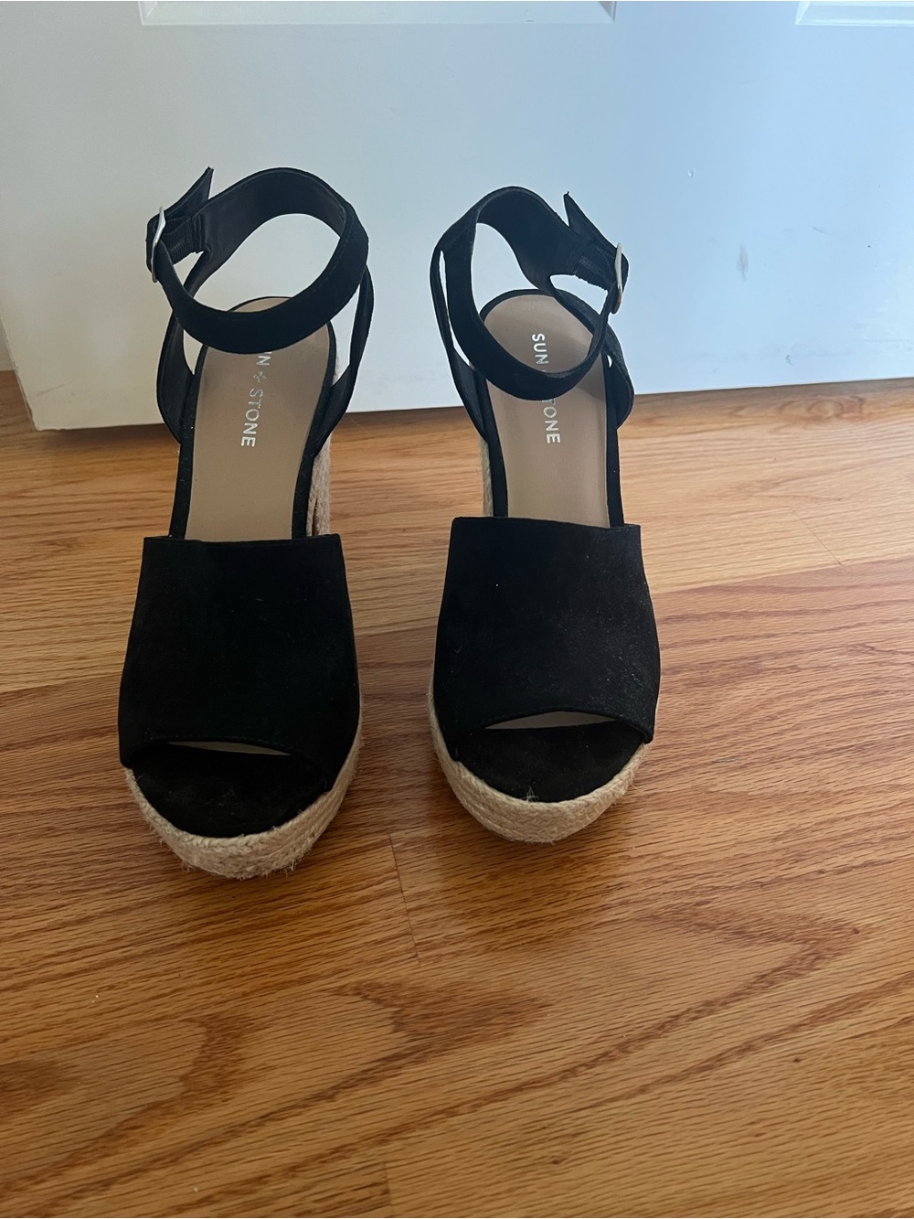 Sun and Stone Black Sandal with Espadrille Style Heel